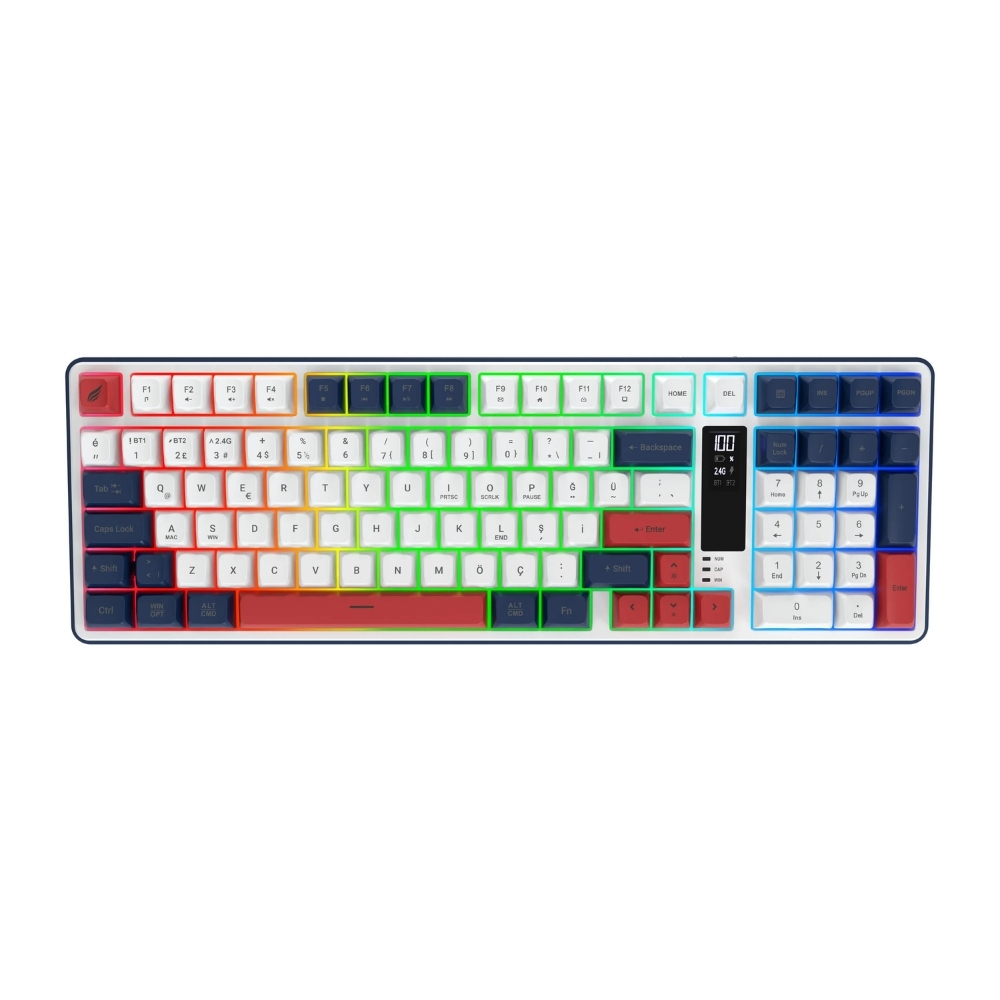 Hawk Gaming HK257 Membrane LCD RGB Kablosuz/Bluetooth Kırmızı Mavi Full Türkçe Gaming Klavye