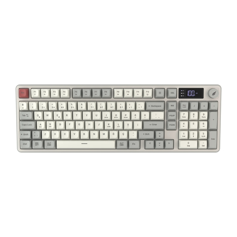 Hawk Gaming HK258RK Membrane LCD RGB Kablosuz/Bluetooth Kırmızı Haki Full Türkçe Gaming Klavye