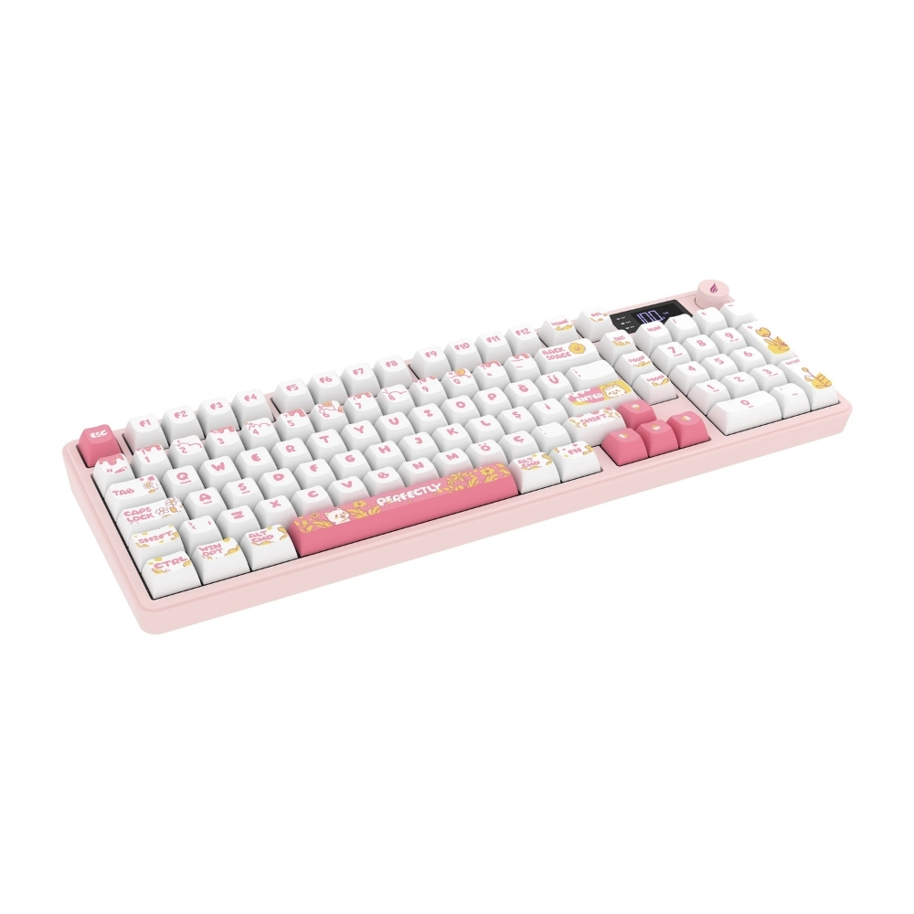Hawk Gaming HK258WP Membrane LCD RGB Kablosuz/Bluetooth Beyaz Pembe Full Türkçe Gaming Klavye