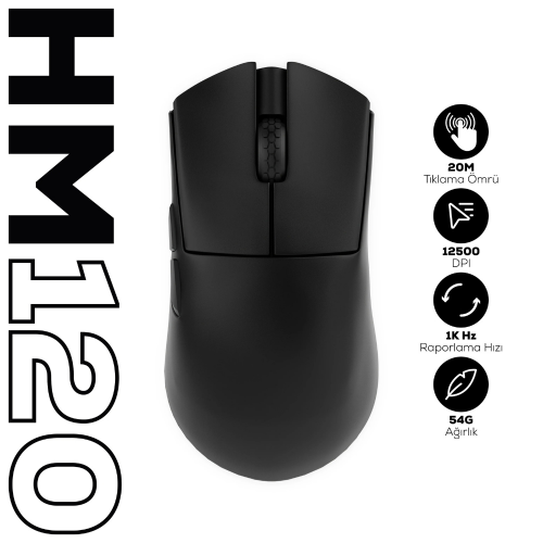 Hawk Gaming HM120 1K Hz 12500 DPI Tri-Mode Kablosuz/Bluetooth Siyah Gaming Mouse