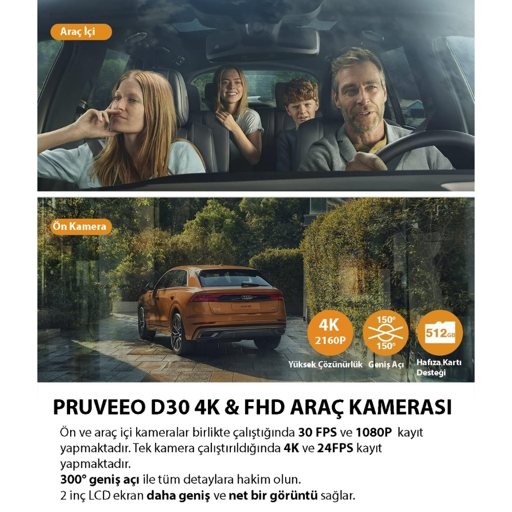 Pruveeo D30 Wi-Fi 4K Araç Kamerası