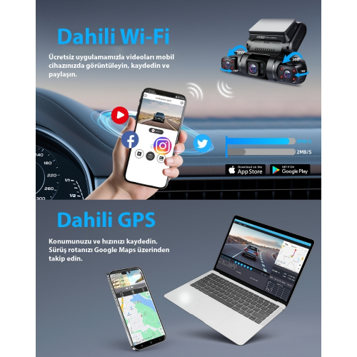Pruveeo D90-4CH FHD Wi-Fi GPS Araç Kamerası + 128GB SD Kart