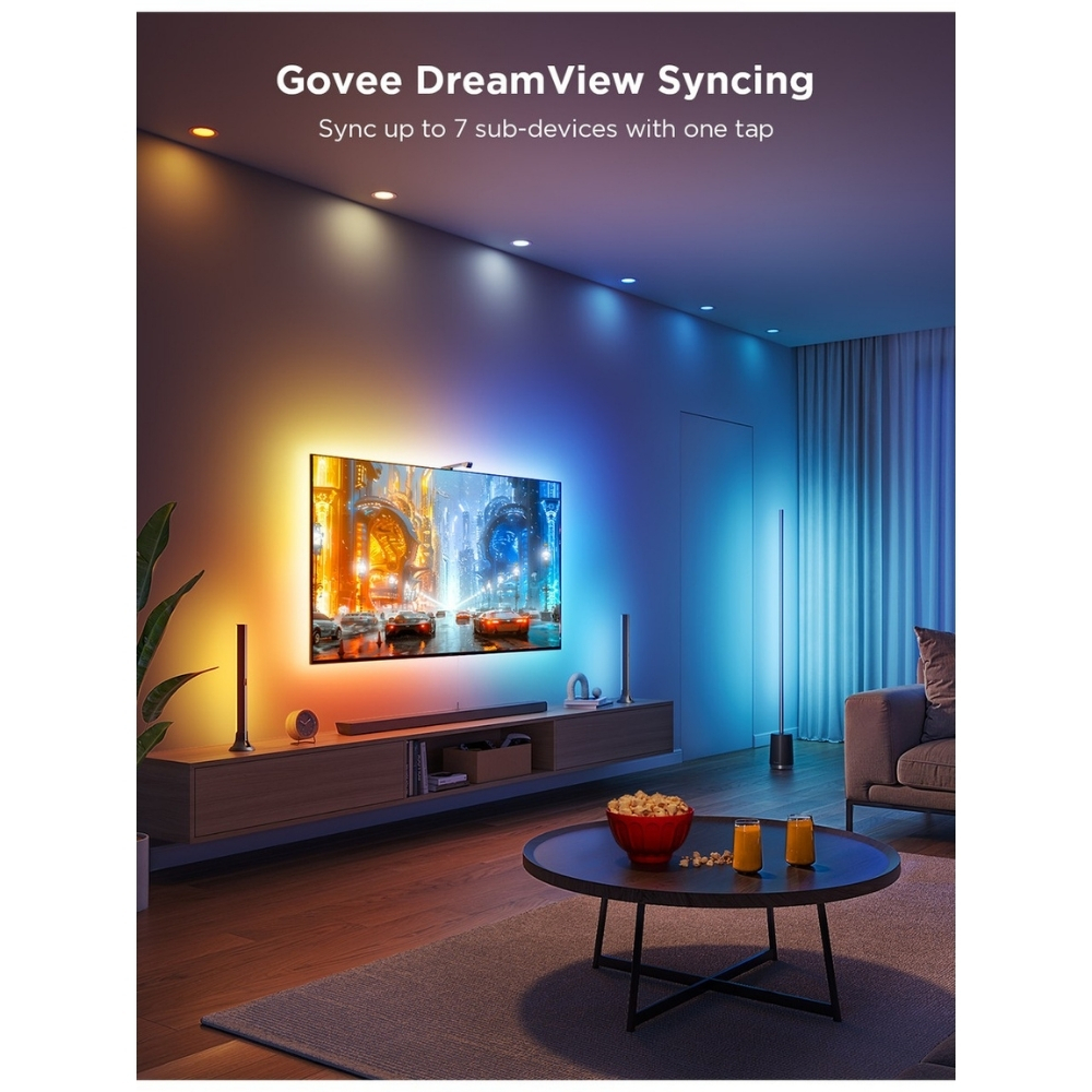 Govee Tv Arkası Led Şerit Aydınlatma + 2`li Aydınlatma Bar + Tv ile Renk Senkronizasyon 55-65 inç Tüm Tv`ler Uyumludur -H605A311