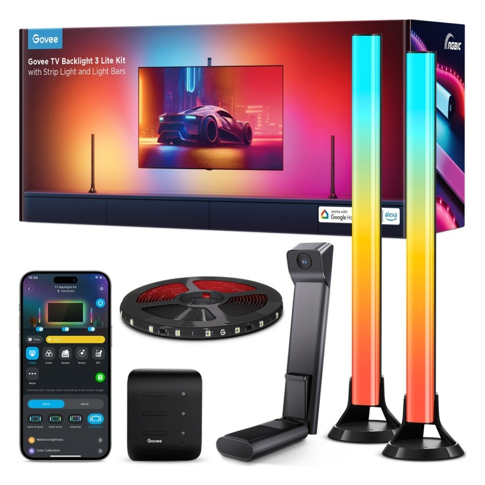 Govee Tv Arkası Led Şerit Aydınlatma + 2`li Aydınlatma Bar + Tv ile Renk Senkronizasyon 55-65 inç Tüm Tv`ler Uyumludur -H605A311