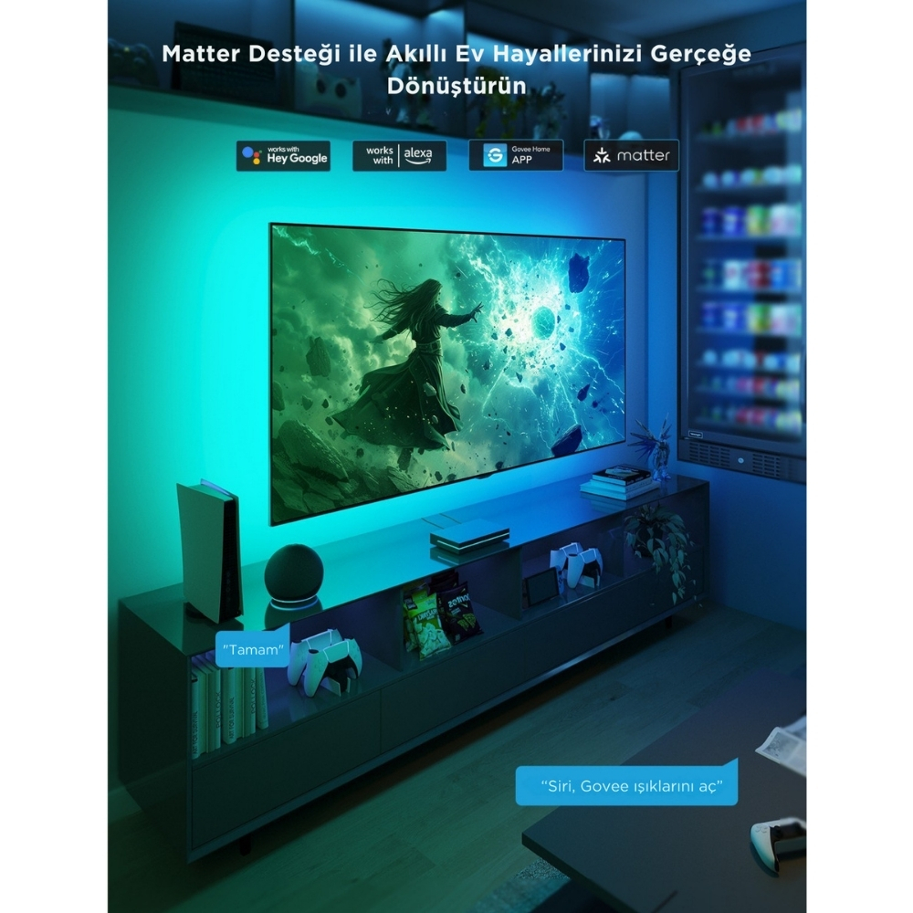 Govee AI 8K Sync Box 2 Sync Box + 2 adet HDMI kablo + LED Şerit 55-65 inç Tüm Tv`ler Uyumludur -H8604C12