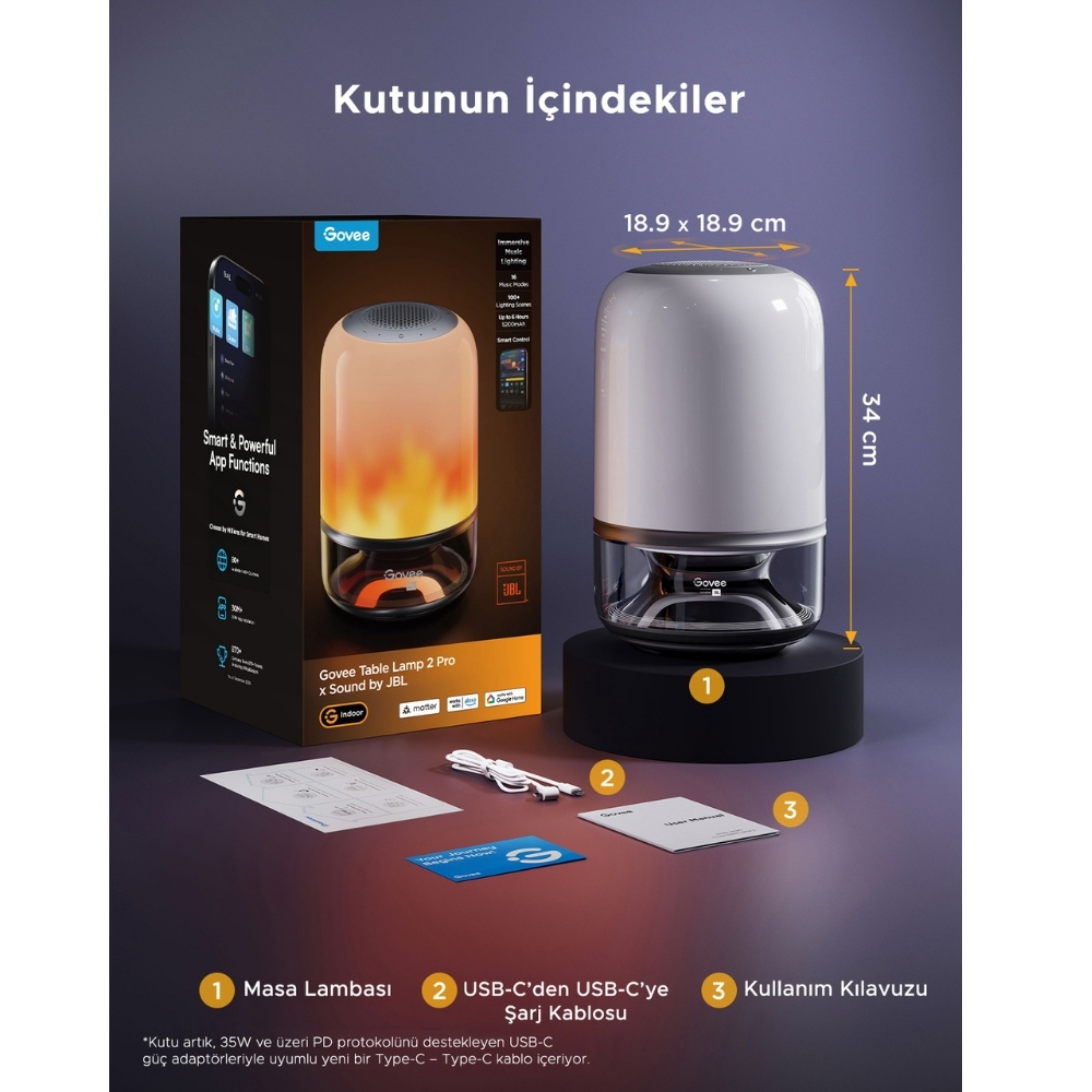 Govee RGBICWW Masa Lambası 2 Pro x JBL-H60200F1