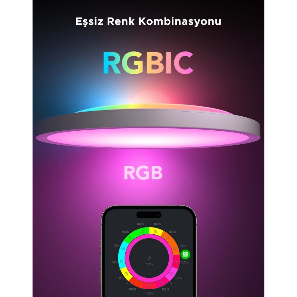 Govee RGBWW + RGBIC Yuvarlak Akıllı Tavan Armatürü 12″