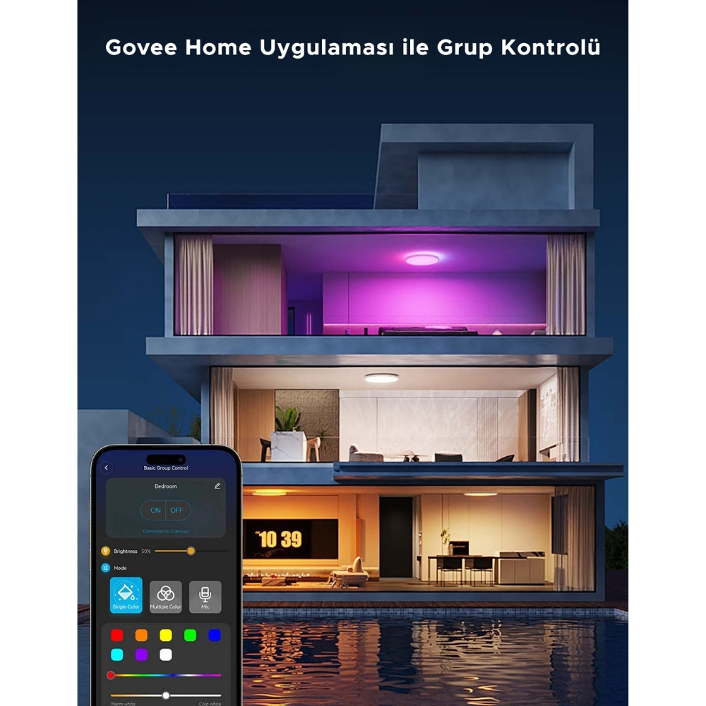 Govee RGBWW + RGBIC Yuvarlak Akıllı Tavan Armatürü 12″
