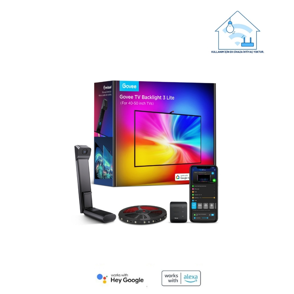 Govee Envisual T3 Lite TV Arkası Led Şerit Renk Senkronizasyonlu Ambiyans Aydınlatma 40-50 inç TV`ler ile Uyumlu -H60973D1
