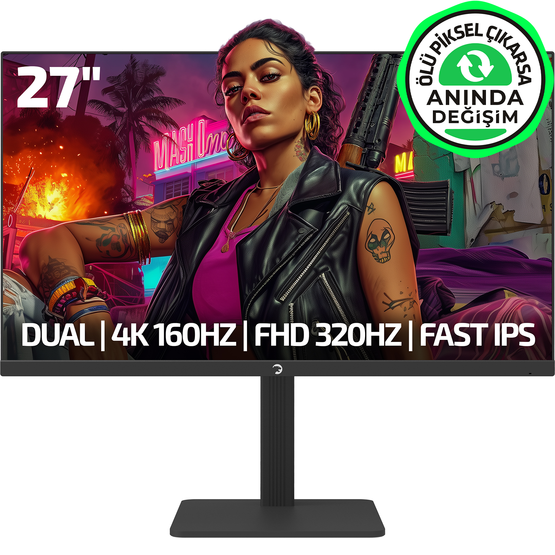 GamePower Kaze Dual 27″ 0.5Ms 4K 160Hz - FHD 320Hz Fast IPS Pivot Dual Mod Gaming Monitör (Ölü Pikselde Anında Değişim)