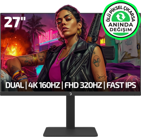 GamePower Kaze Dual 27″ 0.5Ms 4K 160Hz - FHD 320Hz Fast IPS Pivot Dual Mod Gaming Monitör (Ölü Pikselde Anında Değişim)
