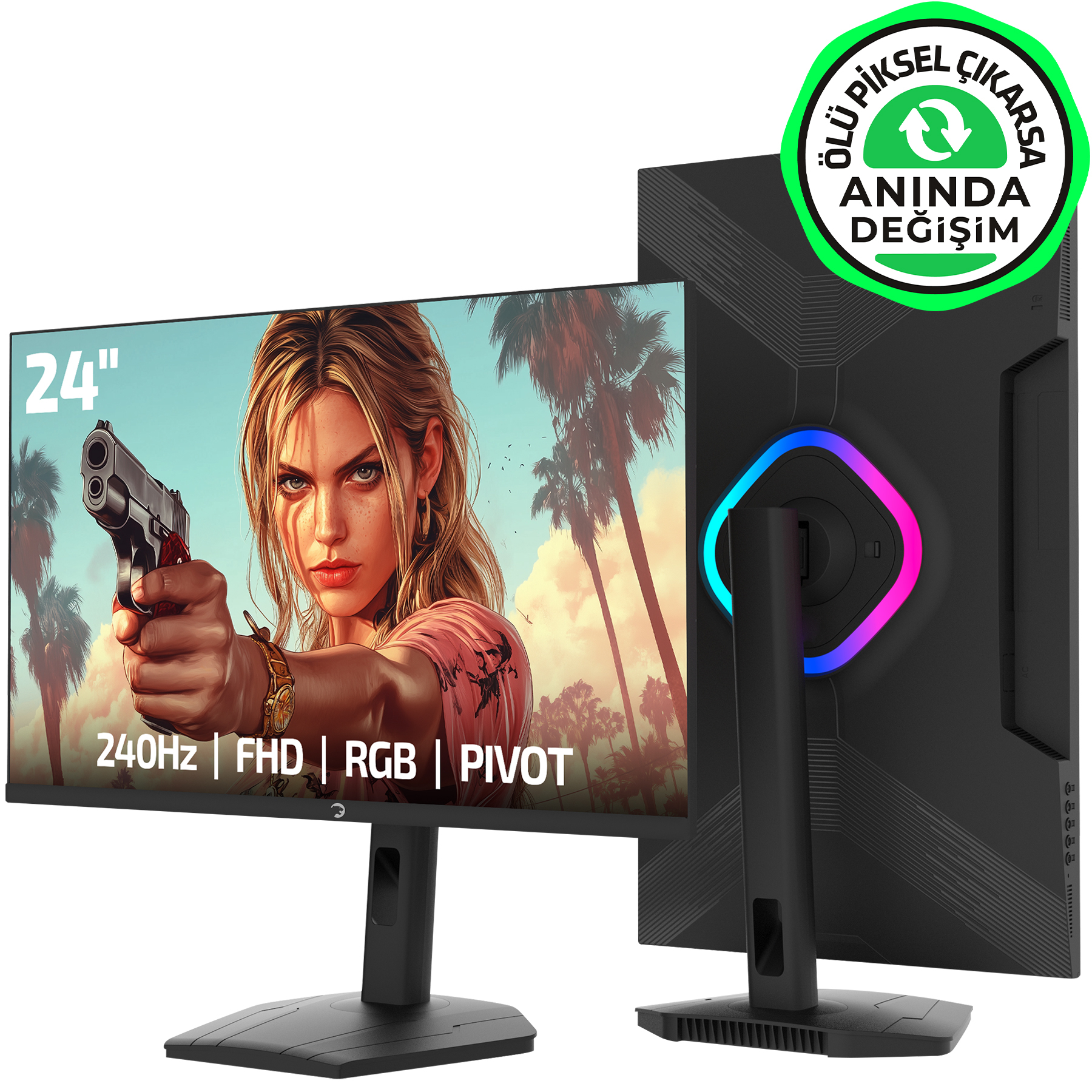 GamePower Lunis L20 24″ 240Hz 0.5Ms VA FHD RGB Pivot Gaming Monitör (Ölü Pikselde Anında Değişim)