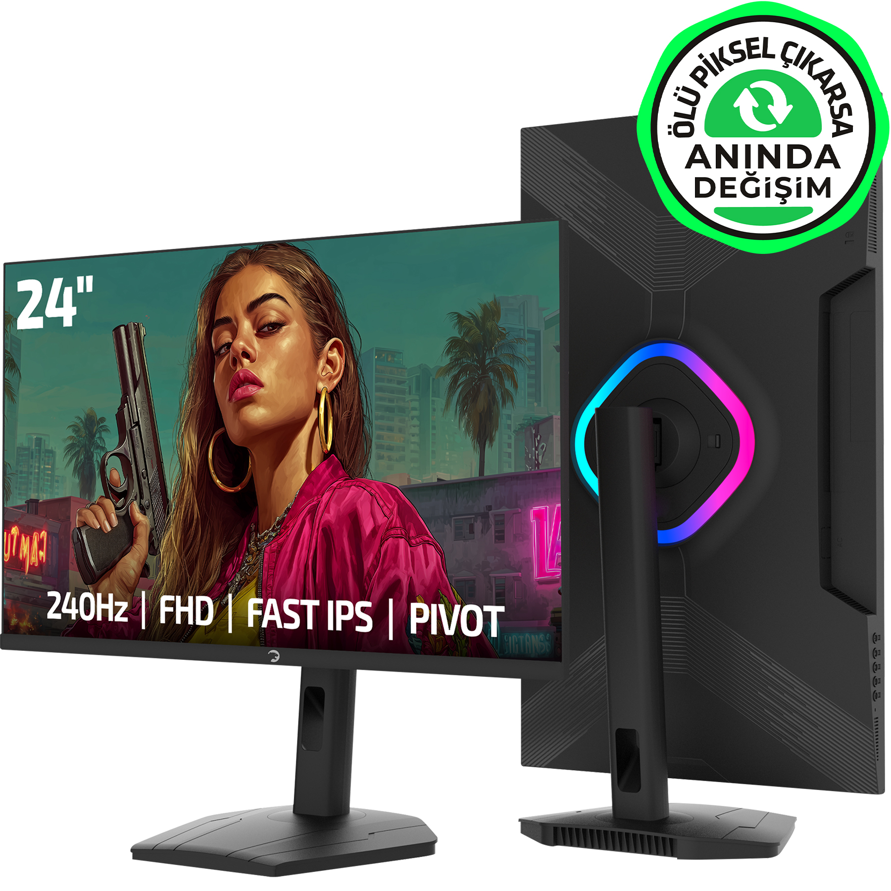 GamePower Lunis L25 24″ 240Hz 0.5Ms Fast IPS FHD RGB Pivot Gaming Monitör (Ölü Pikselde Anında Değişim)