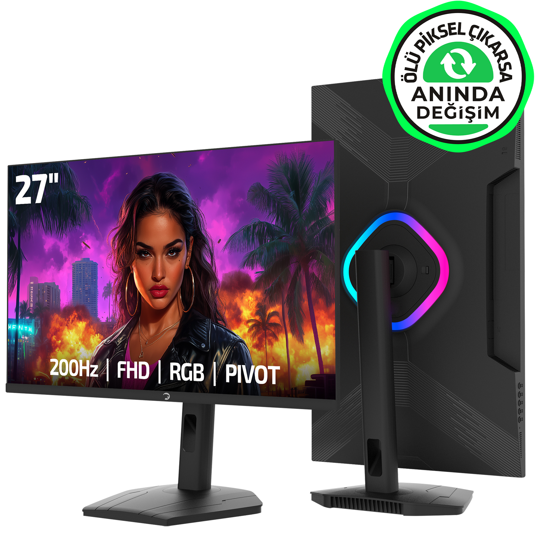 GamePower Lunis L40 27″ 200Hz 0.5Ms VA FHD RGB Pivot Gaming Monitör (Ölü Pikselde Anında Değişim)