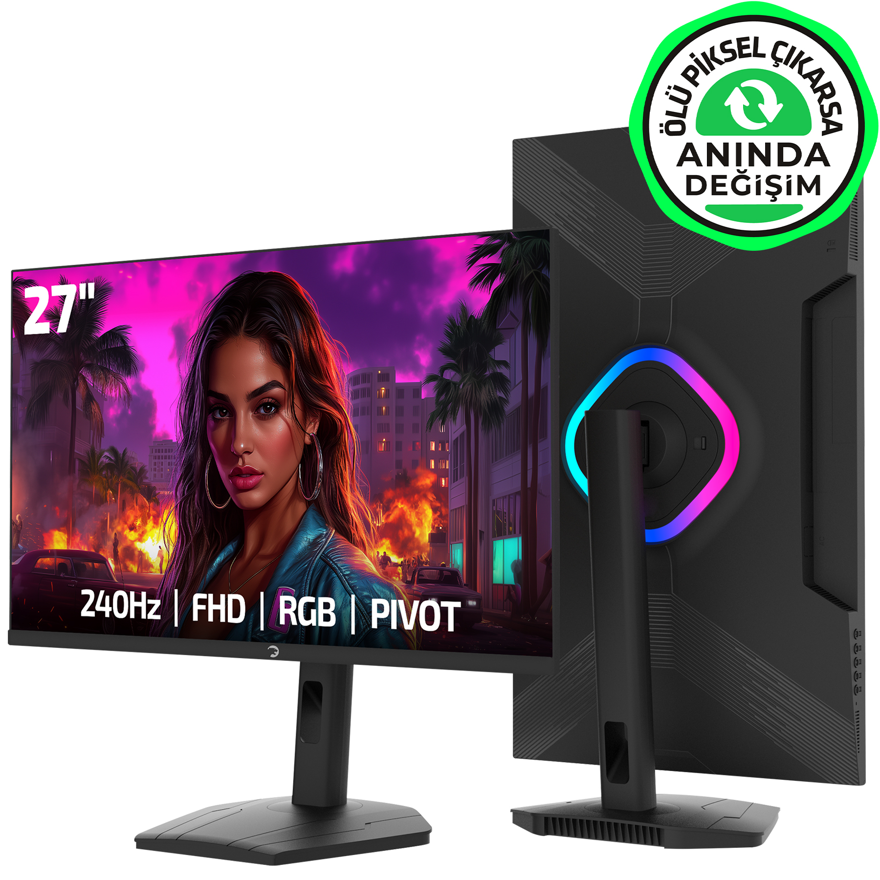 GamePower Lunis L50 27″ 240Hz 0.5Ms VA FHD RGB Pivot Gaming Monitör (Ölü Pikselde Anında Değişim)