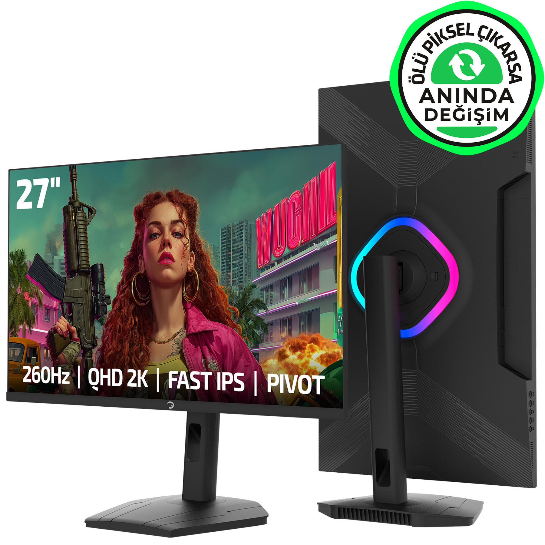 GamePower Lunis L90 27″ 260Hz 0.5Ms Fast IPS QHD 2K RGB Pivot Gaming Monitör (Ölü Pikselde Anında Değişim)