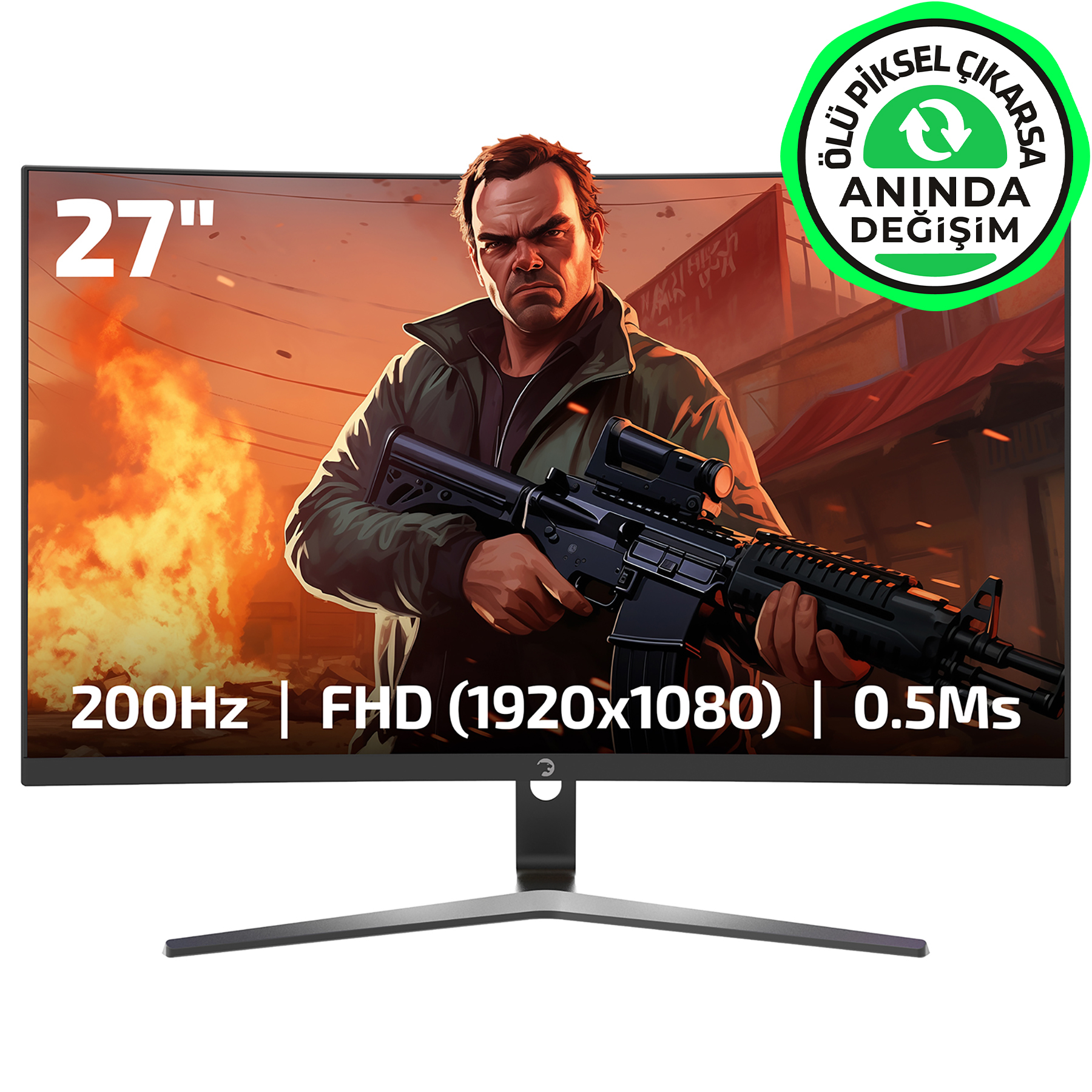 GamePower Vivid T50 27″ Curved RGB 200Hz 0.5ms FHD 1500R 2x2W Speaker VA Gaming Monitör (Ölü Pikselde Anında Değişim)