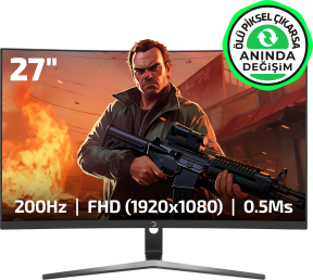 GamePower Vivid T50 27″ Curved RGB 200Hz 0.5ms FHD 1500R 2x2W Speaker VA Gaming Monitör (Ölü Pikselde Anında Değişim)