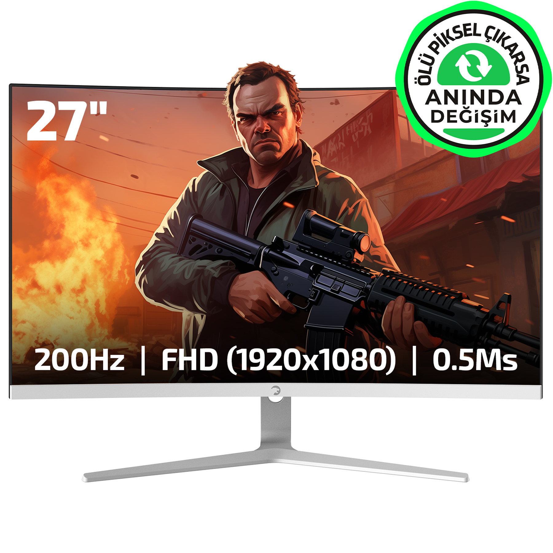 GamePower Vivid T50 27″ 1500R Curved RGB Beyaz 200Hz 0.5ms FHD 2x2W Speaker VA Gaming Monitör (Ölü Pikselde Anında Değişim)