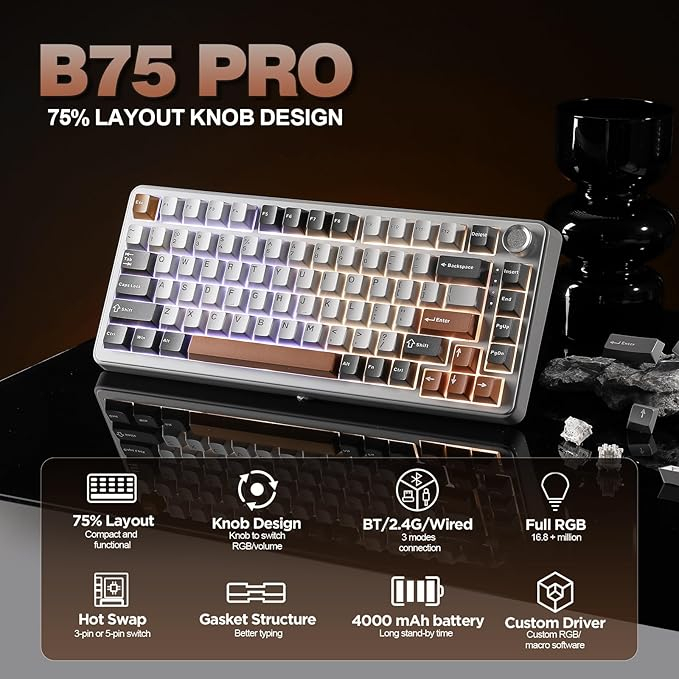 YUNZII B75 Pro Mekanik Klavye Gri Milk Switch