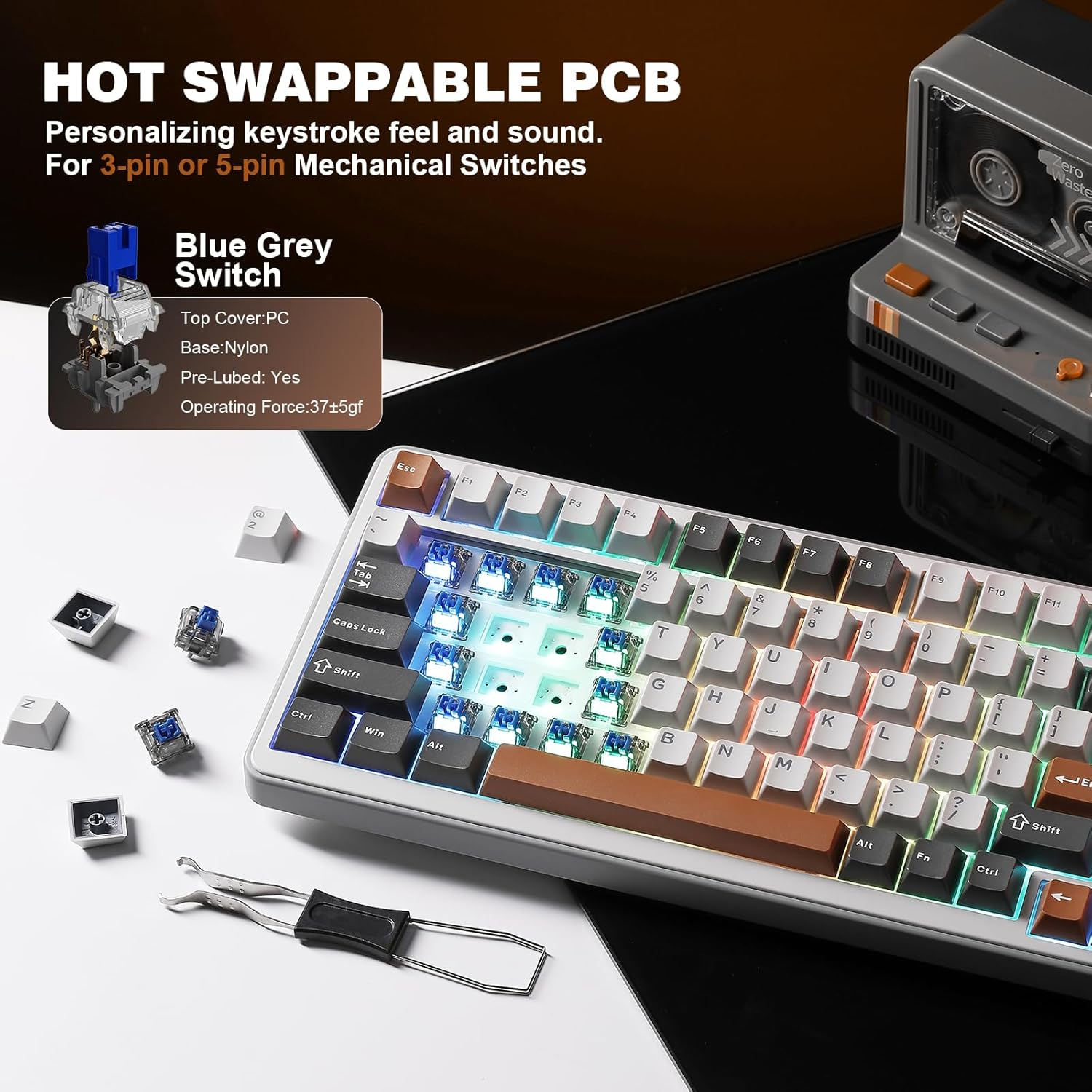 YUNZII B75 Pro Mekanik Klavye Gri Milk Switch