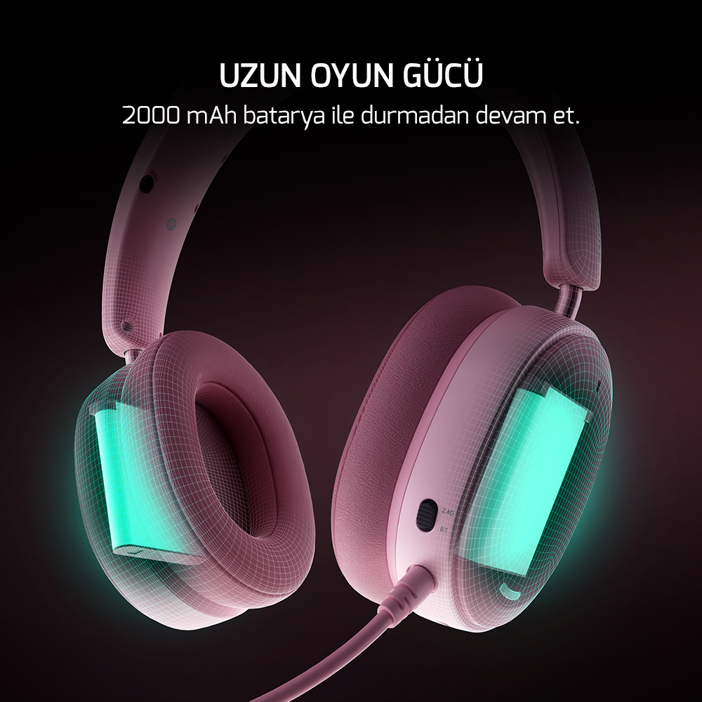 GamePower Ultima Wireless 7.1 Surround 2000 mAh Pembe Gaming (Oyuncu) Kulaklık