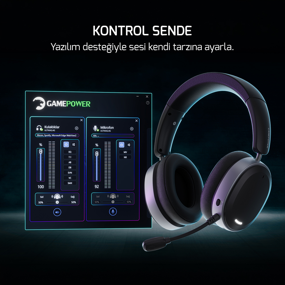 GamePower Ultima Wireless 7.1 Surround 2000 mAh Pembe Gaming (Oyuncu) Kulaklık