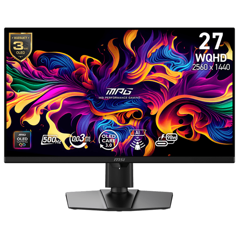 MSI MPG 271QR QD-OLED X50 27″ 500Hz 0.03ms HDMI DP Adaptive Sync HDR500 Pivot WQHD QD-OLED Gaming Monitör