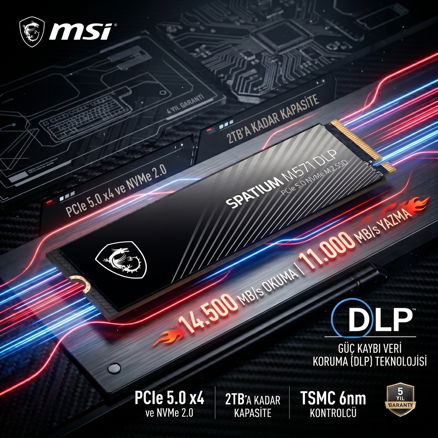 MSI SSD SPATIUM M571 DLP PCIe 5.0 NVMe M.2 2TB