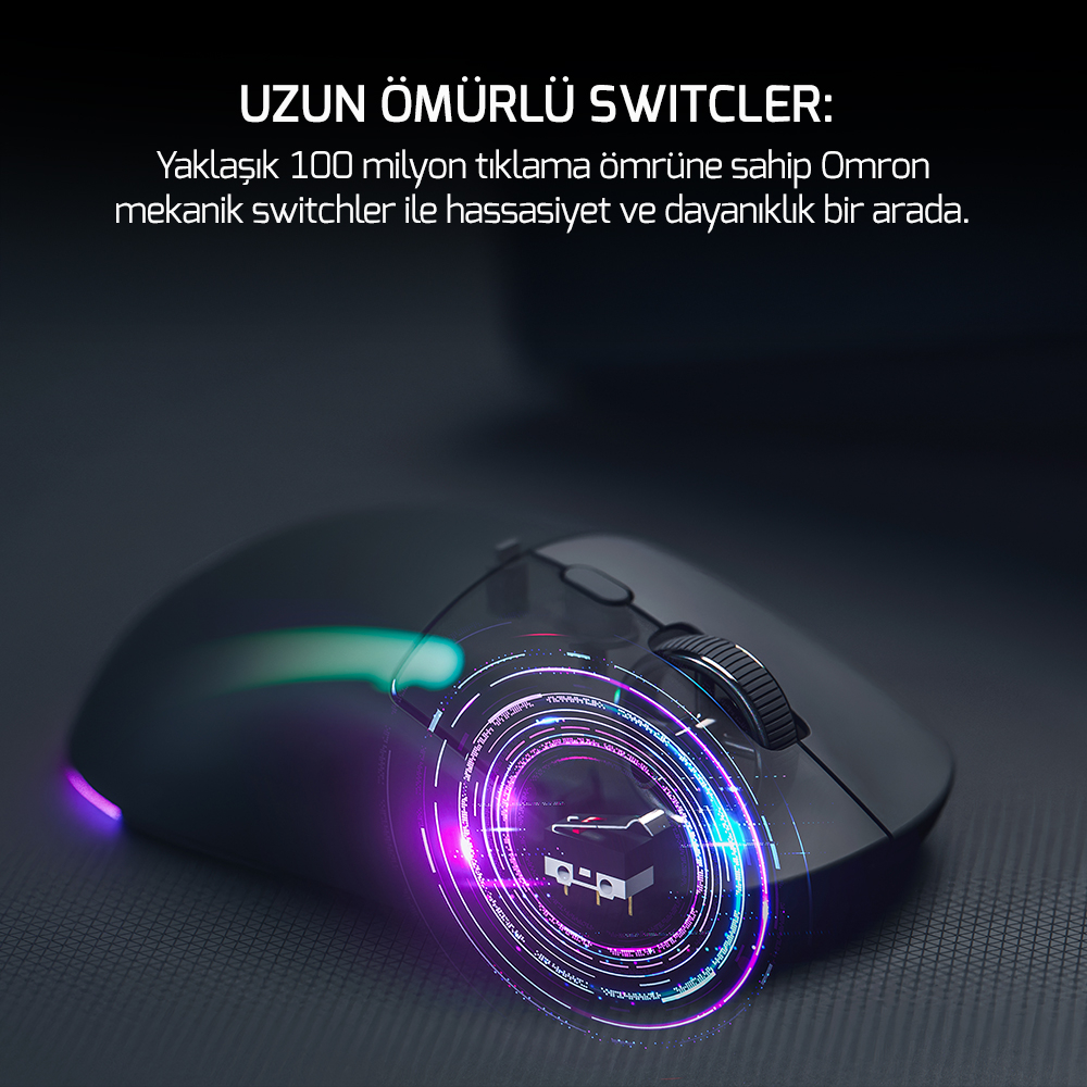 GamePower Kodex 24.000DPI Triple Mode (Kablolu/Bluetooth/2.4G) Siyah Gaming Mouse