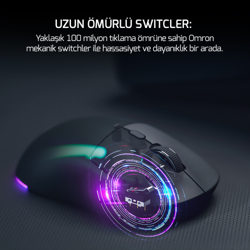 GamePower Kodex 24.000DPI Triple Mode (Kablolu/Bluetooth/2.4G) Siyah Gaming Mouse