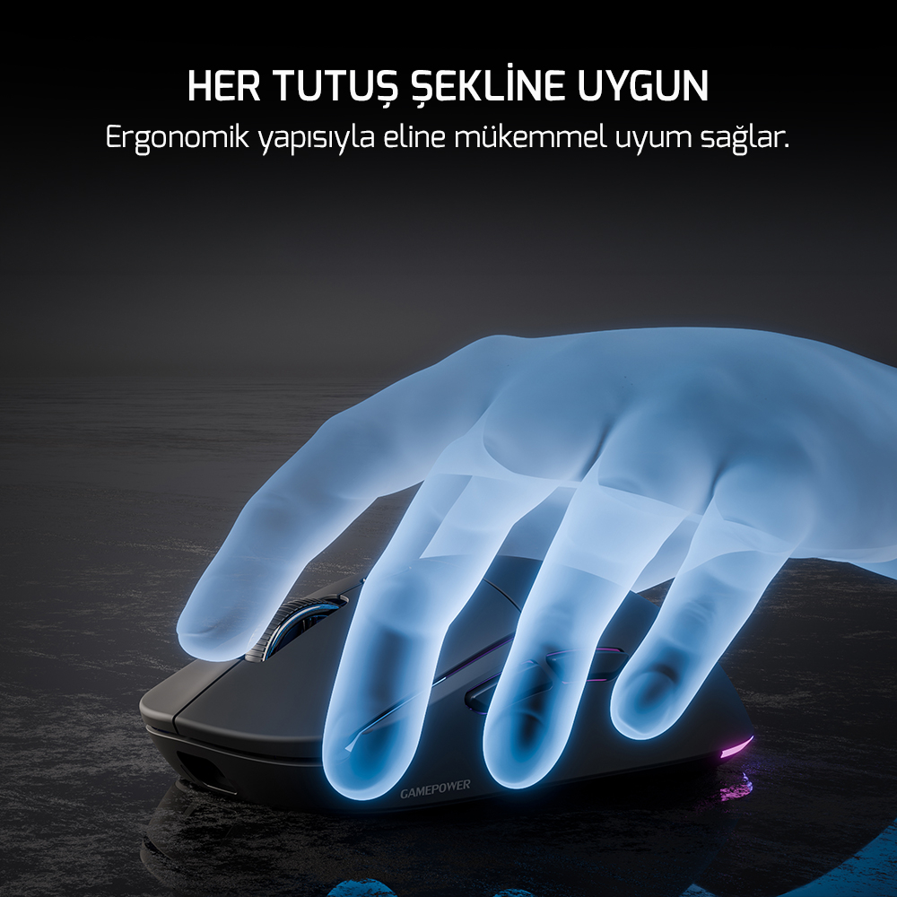 GamePower Kodex 24.000DPI Triple Mode (Kablolu/Bluetooth/2.4G) Siyah Gaming Mouse