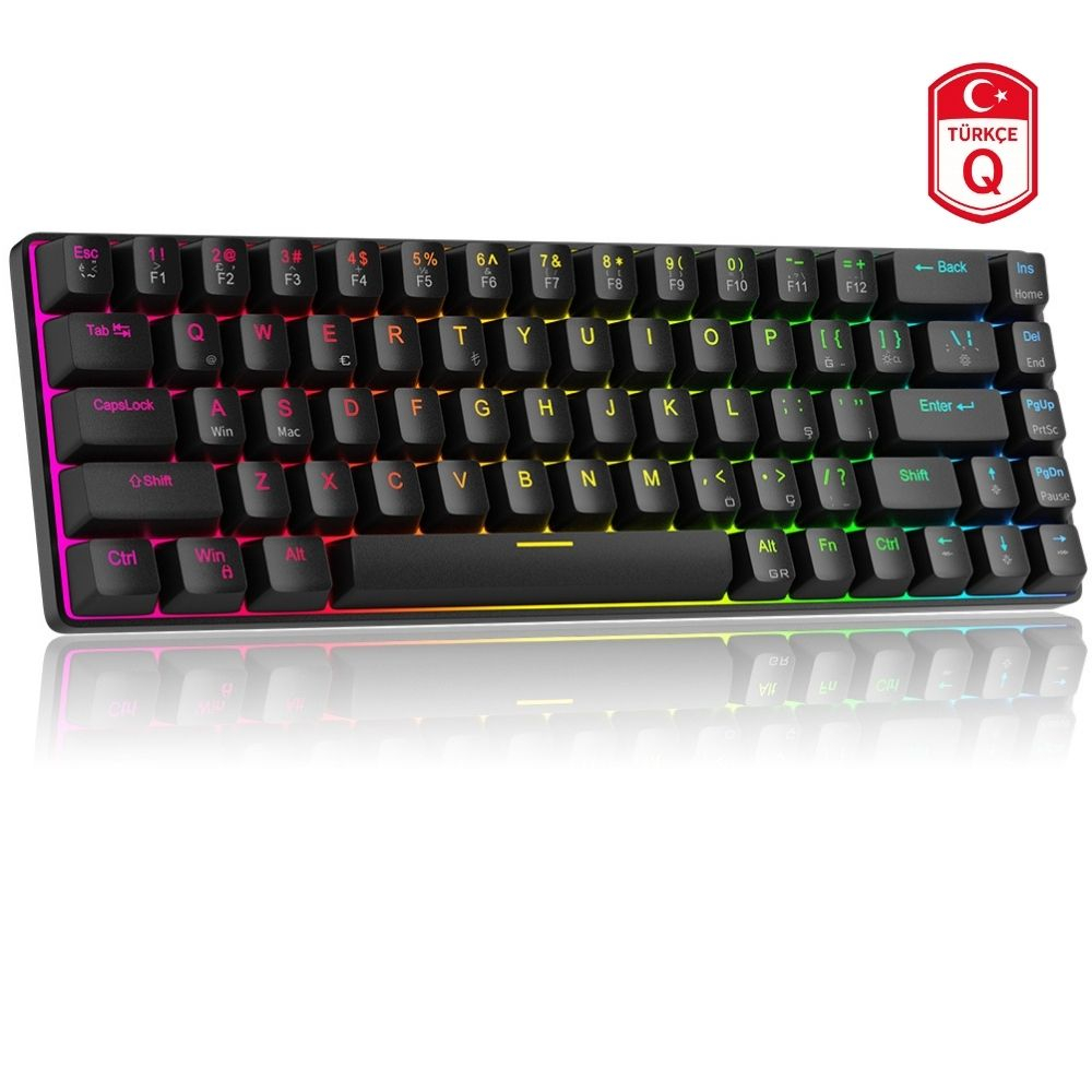 MageGee MK-BOX 68 Tuş RGB Hot-Swap Manyetik Kablolu Türkçe Q Siyah Gaming Klavye