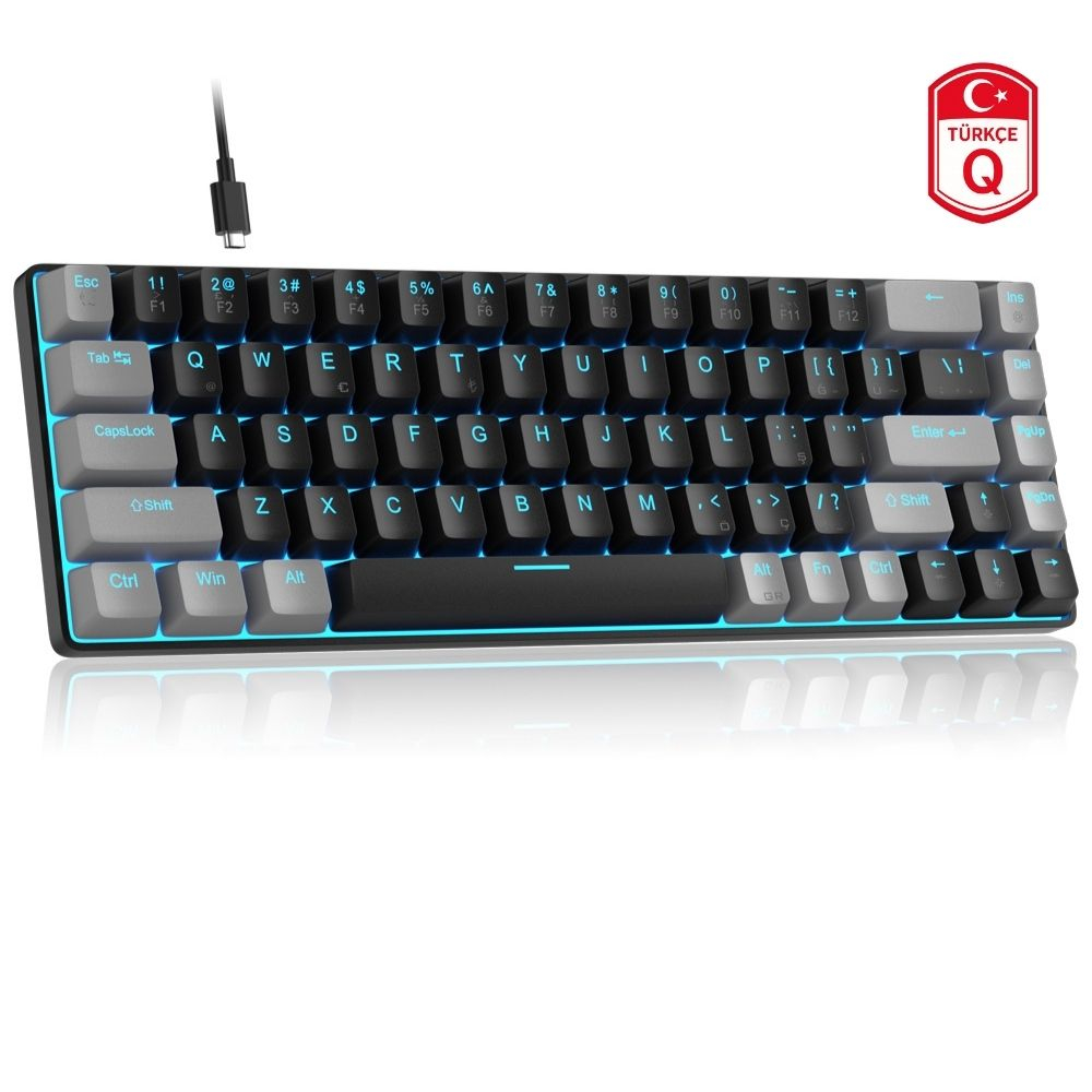 MageGee MK-BOX 68 Tuş Kablolu Mekanik Red Switch Türkçe Q Gri-Siyah Gaming Klavye