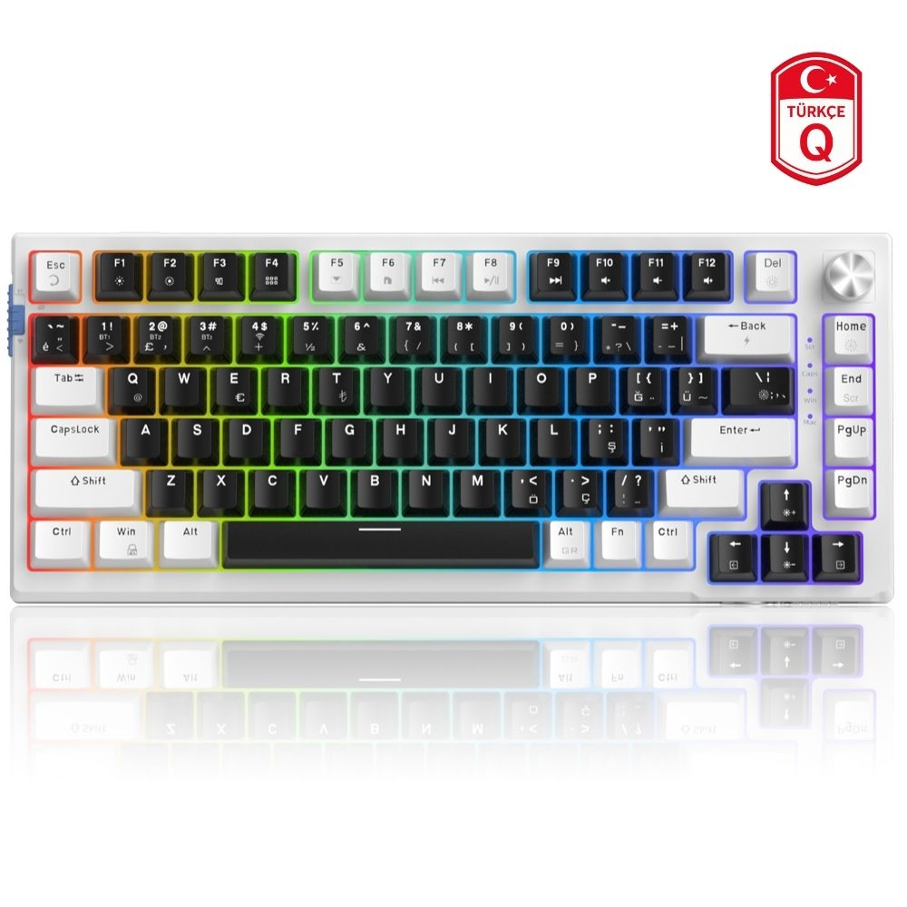 MageGee SKY81 83 Tuş Kablosuz RGB Hot-Swap Gasket Siyah-Beyaz Gaming Klavye 