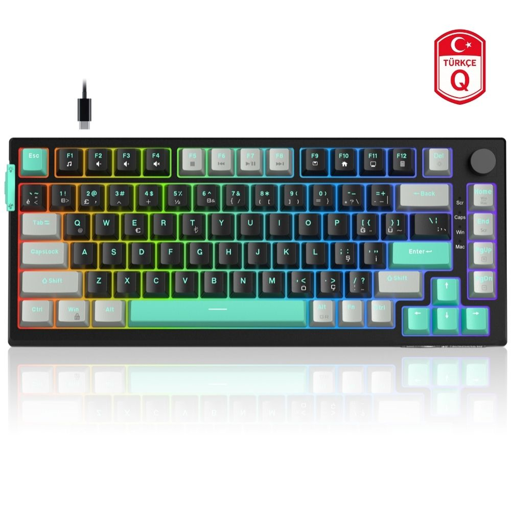 MageGee SKY81 83 Tuş Kablolu RGB Hot-Swap Gasket Gri-Siyah Gaming Klavye