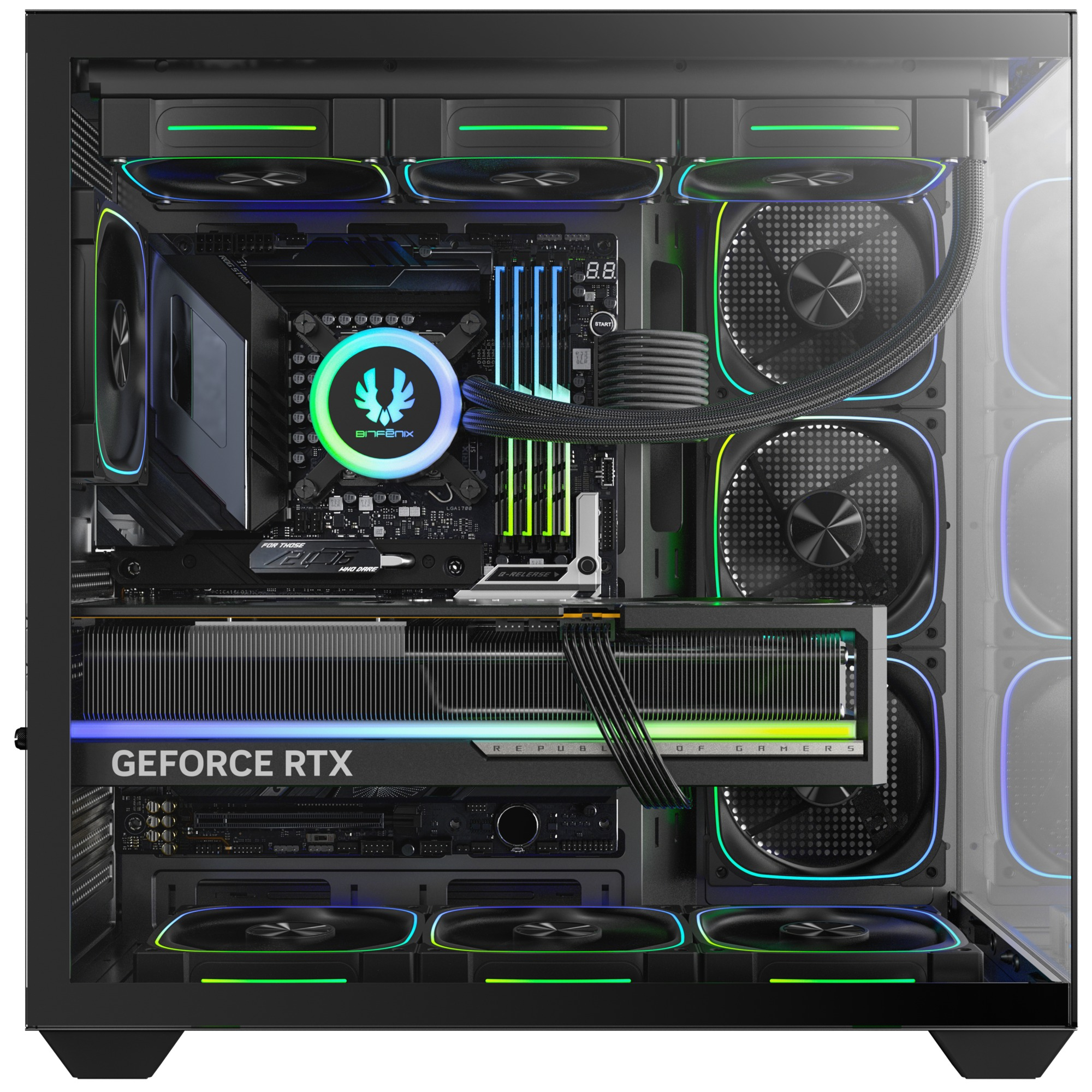 Bitfenix UT500 Black 850W 80+ Bronze PSU 4x120mm FRGB Fan ATX Temperli Cam Siyah Gaming (Oyuncu) Kasa