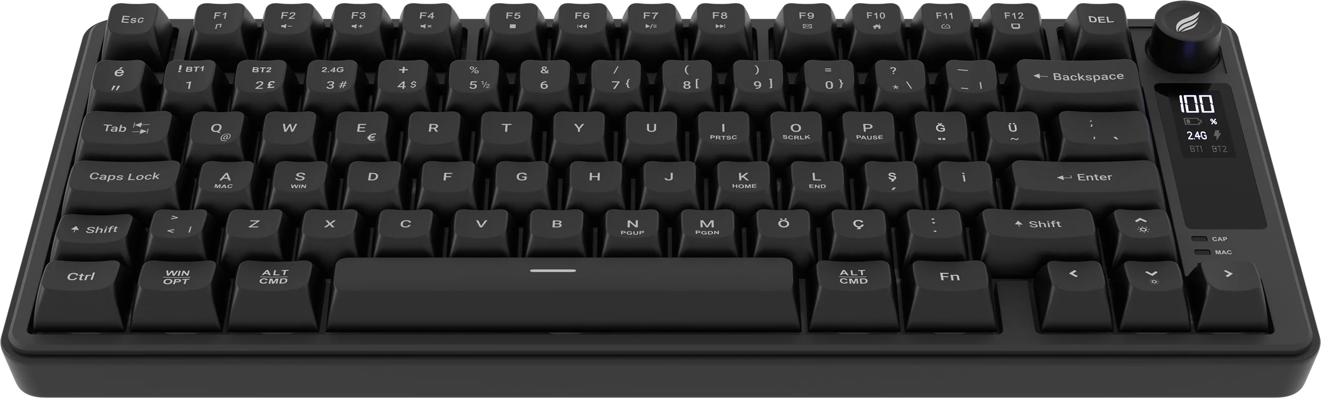 Hawk Gaming HK255B Membrane LCD RGB Kablosuz/Bluetooth Siyah %75 Türkçe Gaming Klavye