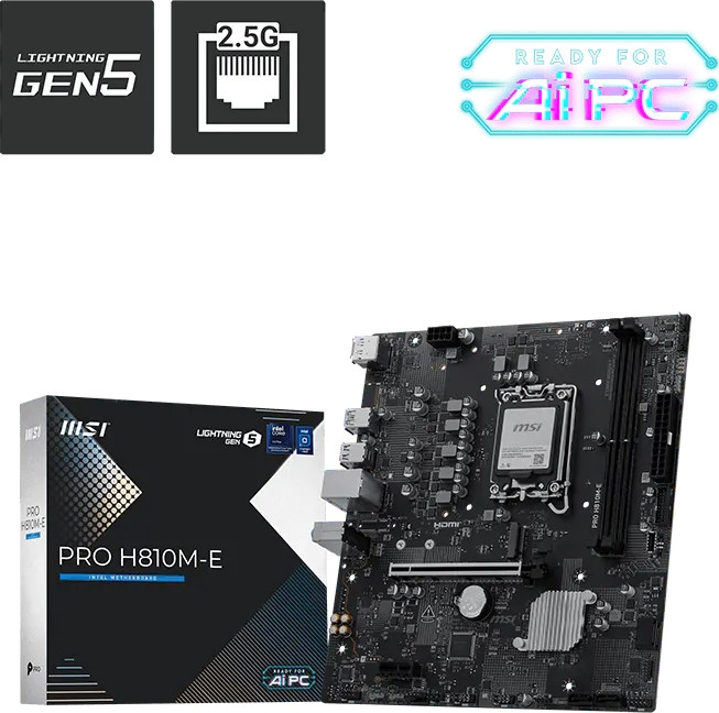 MSI PRO H810M-E Intel H810 Soket 1851 DDR5 6400+(OC)MHz mATX Gaming (Oyuncu) Anakart