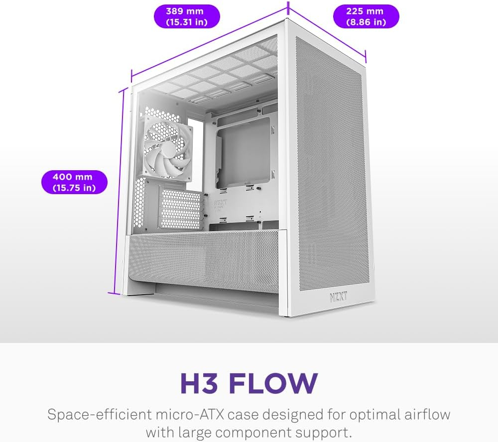 NZXT H Series H3 Flow CC-H31FW-01 mATX Beyaz Gaming Kasası