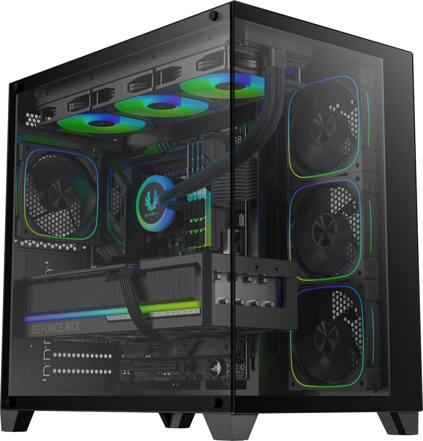 Bitfenix Polii Black 850W ATX3.1 80+ Bronze PSU 4x120mm FRGB Fan ATX Temperli Cam Siyah Gaming Kasa