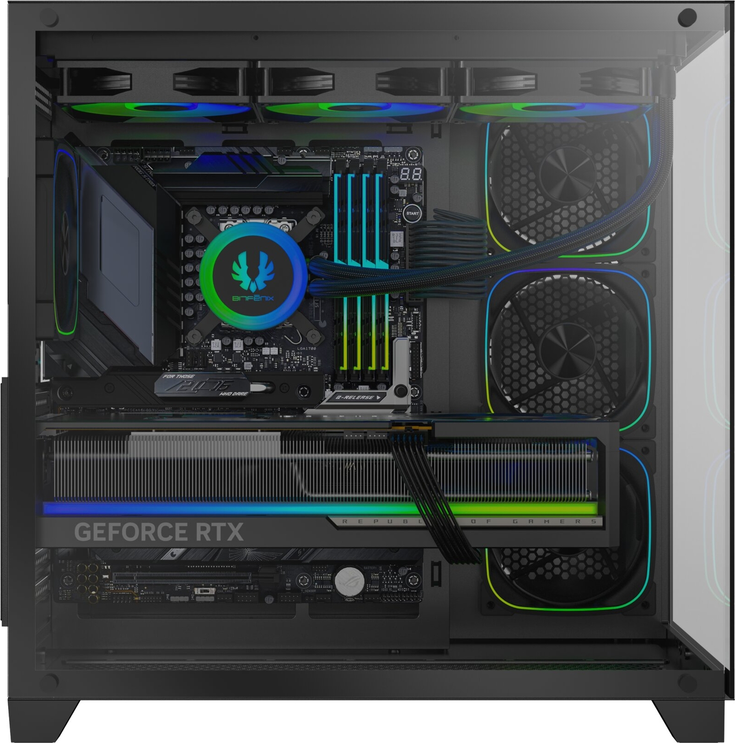 Bitfenix Polii Black 850W ATX3.1 80+ Bronze PSU 4x120mm FRGB Fan ATX Temperli Cam Siyah Gaming Kasa