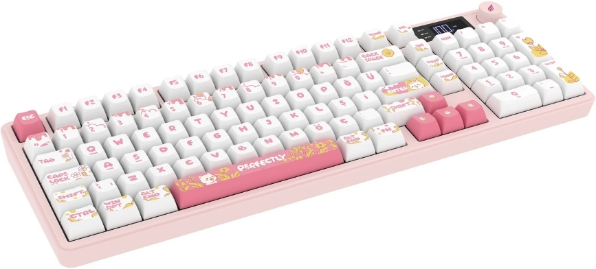 Hawk Gaming HK258WP Membrane LCD RGB Kablosuz/Bluetooth Beyaz Pembe Full Türkçe Gaming Klavye