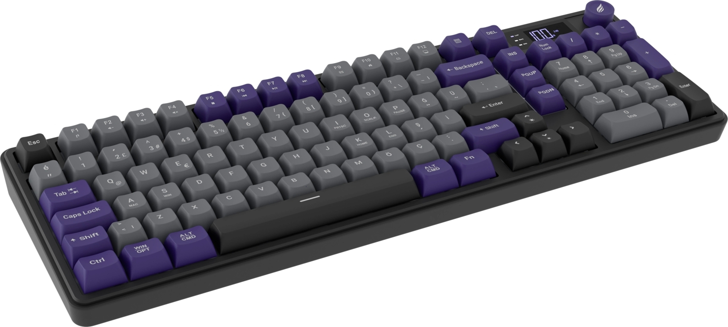 Hawk Gaming HK258GP Membrane LCD RGB Kablosuz/Bluetooth Gri Mor Full Türkçe Gaming Klavye