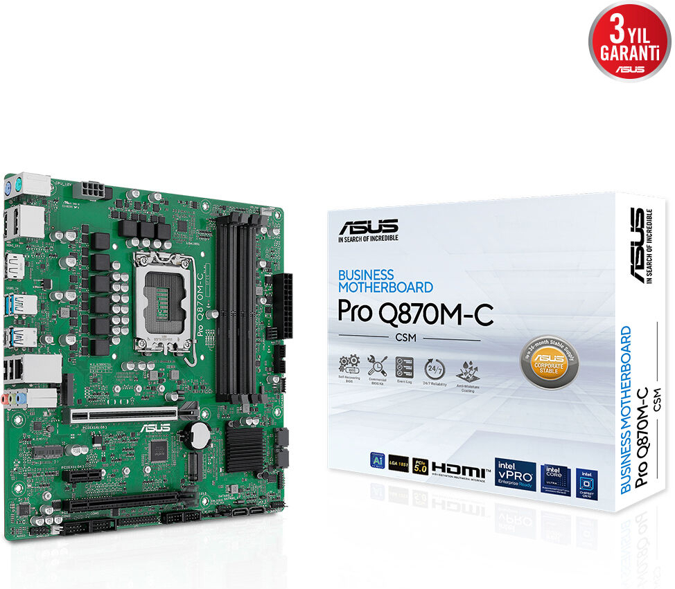 ASUS PRO Q870M-C-CSM Intel Q870 Soket DDR5 6400+(OC)MHz mATX Anakart