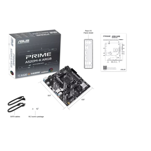 ASUS Prime A520M-K ARGB AM4 DDR4 5100(OC)MHz mATX Gaming (Oyuncu) Anakart