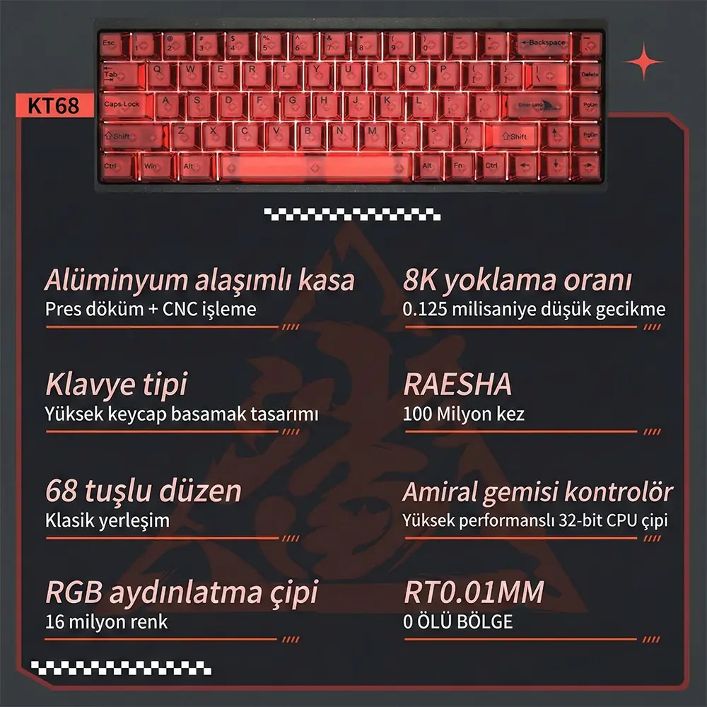 Darmoshark KT68MAX HE Alüminyum Klavye (Manyetik Switch / HE)