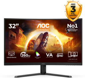 AOC C32G42ZE 31.5″ 260Hz  0.3ms Adaptive Sync Full HD 1500R Kavisli VA Gaming (Oyuncu) Monitör