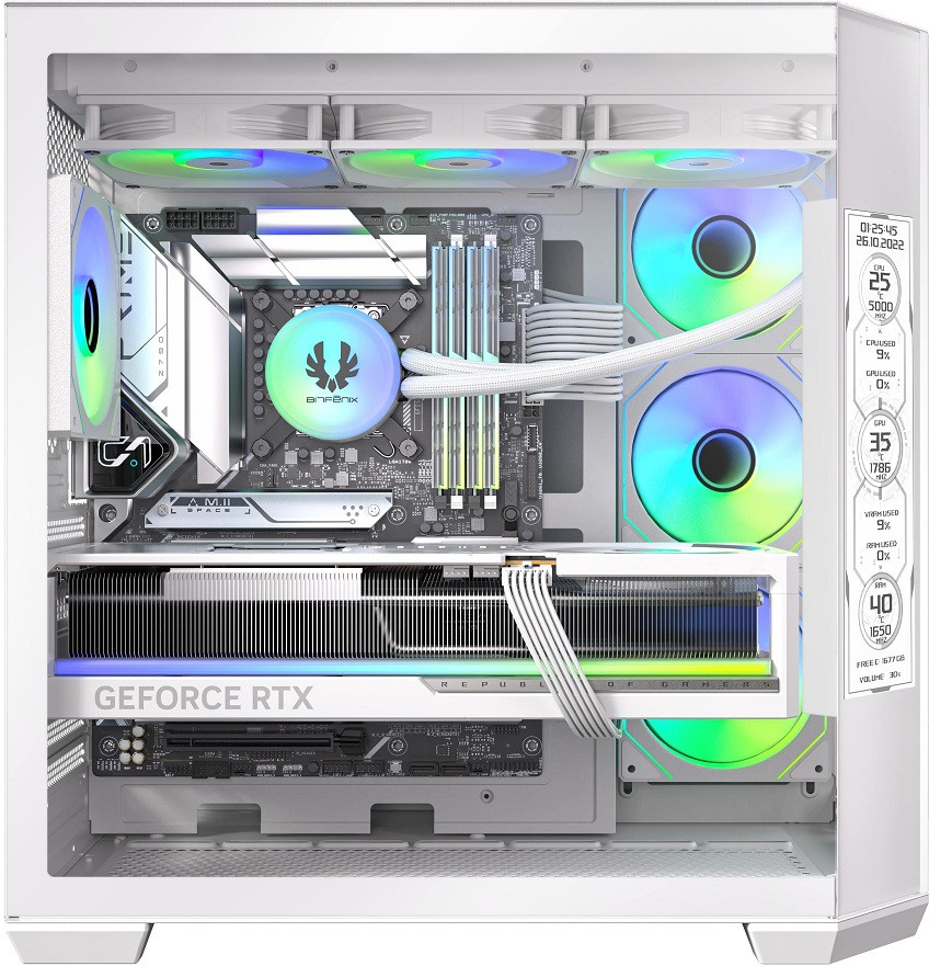 Bitfenix Digital T10 EF White 850W 8.8″ Ekran 80+ Bronze 4x120mm ARGB Fan ATX Temperli Cam Beyaz Gaming Kasa