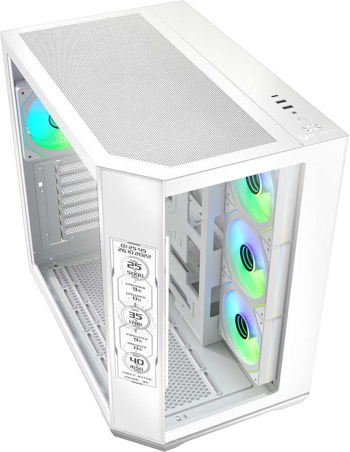Bitfenix Digital T10 EF White 850W 8.8″ Ekran 80+ Bronze 4x120mm ARGB Fan ATX Temperli Cam Beyaz Gaming Kasa
